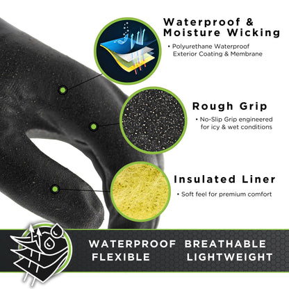 SHOWA TEMRES 282-02 Waterproof Insulated Winter Work Gloves, Breathable Polyurethane, Integrated Drawstring Gaiter Snow Cuff, Thermal Fleece for Skiing, Ice Fishing, Black, XX-Large, 1-Pair 🍁 All In One Marketplace Canada