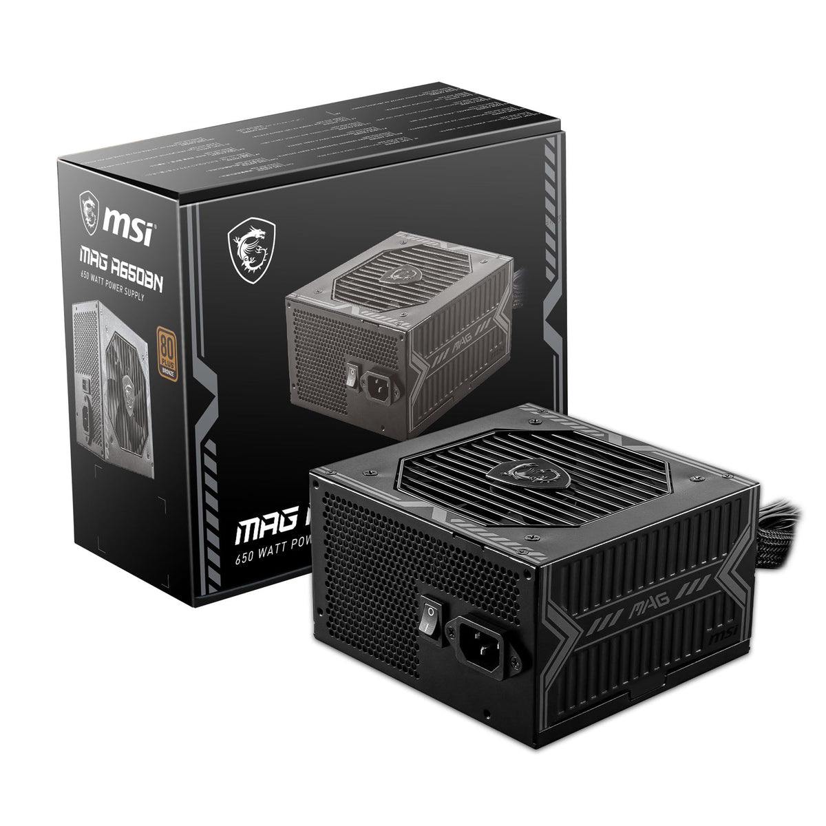 MSI MAG A650BN, Non-Modular Compact 650W Power Supply, 80+ Bronze, Low-Noise Fan, Active PFC Design, 5 Year Warranty