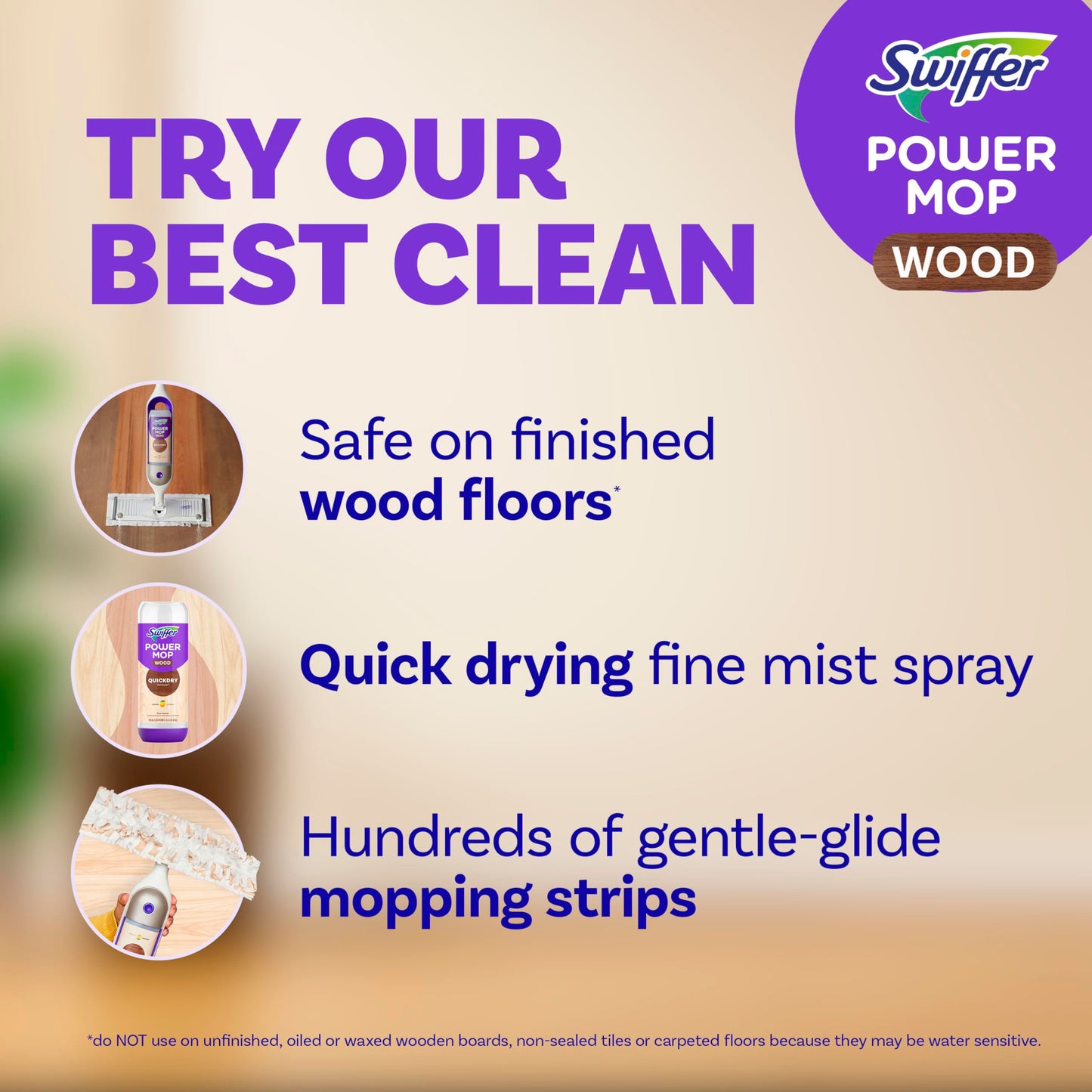 Swiffer Power Mop Wood, Hardwood Floor Cleaner for Mopping Home, All Purpose Multi-Surface Cleaning Set Includes PowerMop Wood, 2 Pads, 1 Quickdry Lemon Solution, & 2 Batteries, 5 Count Swiffer