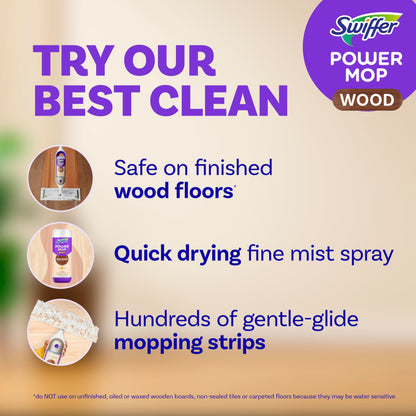 Swiffer Power Mop Wood, Hardwood Floor Cleaner for Mopping Home, All Purpose Multi-Surface Cleaning Set Includes PowerMop Wood, 2 Pads, 1 Quickdry Lemon Solution, & 2 Batteries, 5 Count Swiffer