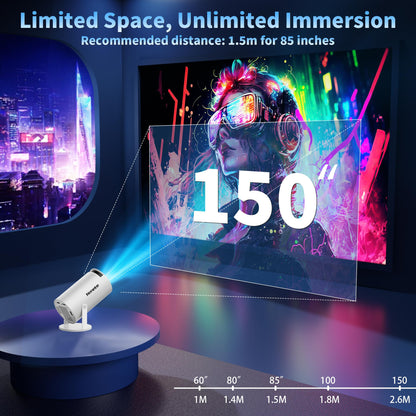 [2026 Upgraded] Mini Projector Support 4K 1080P FHD Auto Keystone 270° Rotatable with WiFi 6 and Bluetooth 5.2 Projector Portable Compatibile with HDMI/TV Stick/Memory Stick/Laptop,White