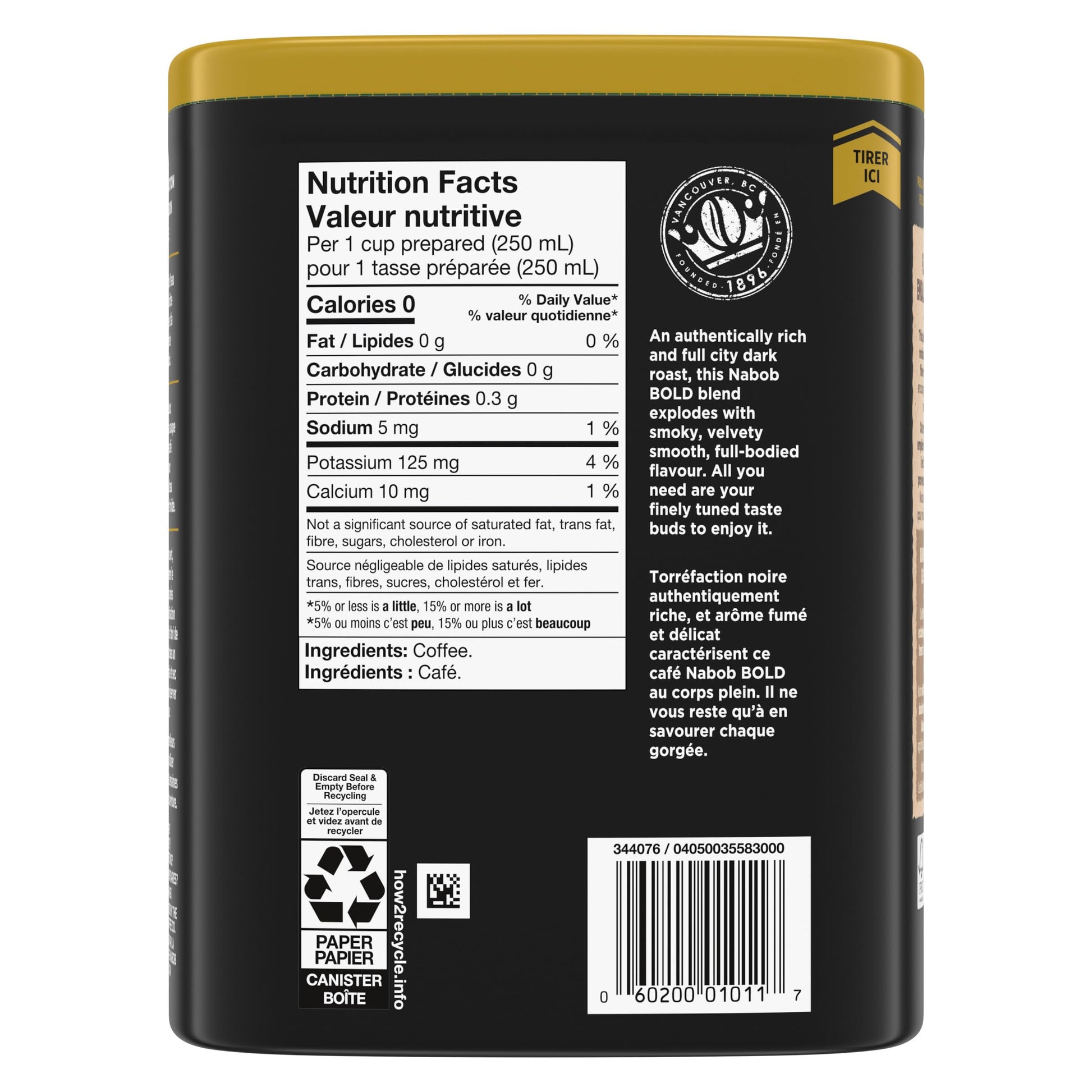 Nabob Dark Bold Roast Full City Dark Ground Coffee, 340g Canister (Pack of 6)