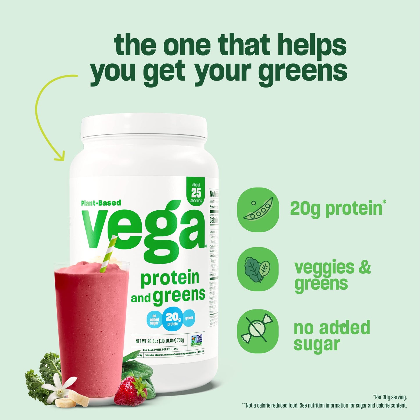 Vega Protein and Greens Berry (21 Servings) Plant Based Protein Powder Plus Veggies, Vegan, Non GMO, Pea Protein For Women and Men, 609g (Packaging May Vary)