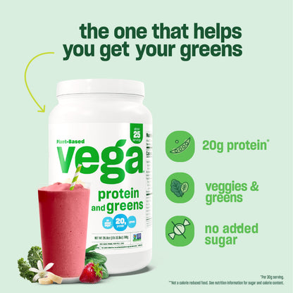 Vega Protein and Greens Berry (21 Servings) Plant Based Protein Powder Plus Veggies, Vegan, Non GMO, Pea Protein For Women and Men, 609g (Packaging May Vary)