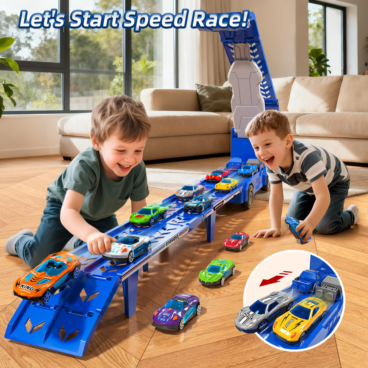 Transport Truck Toy for Kids, Transport Vehicle with Double Race Ramp Track 🍁 All In One Marketplace Canada