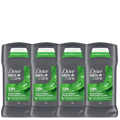 Dove Men+Care Antiperspirant Stick for 72h sweat & odour protection Extra Fresh with Triple Action moisturizer to help prevent skin irritation caused by dryness, 76g (Pack of 4) - Available at All In One Marketplace Canada