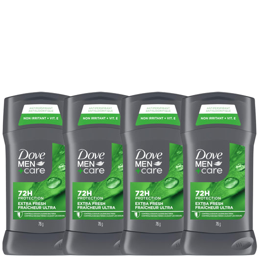 Dove Men+Care Antiperspirant Stick for 72h sweat & odour protection Extra Fresh with Triple Action moisturizer to help prevent skin irritation caused by dryness, 76g (Pack of 4) - Available at All In One Marketplace Canada