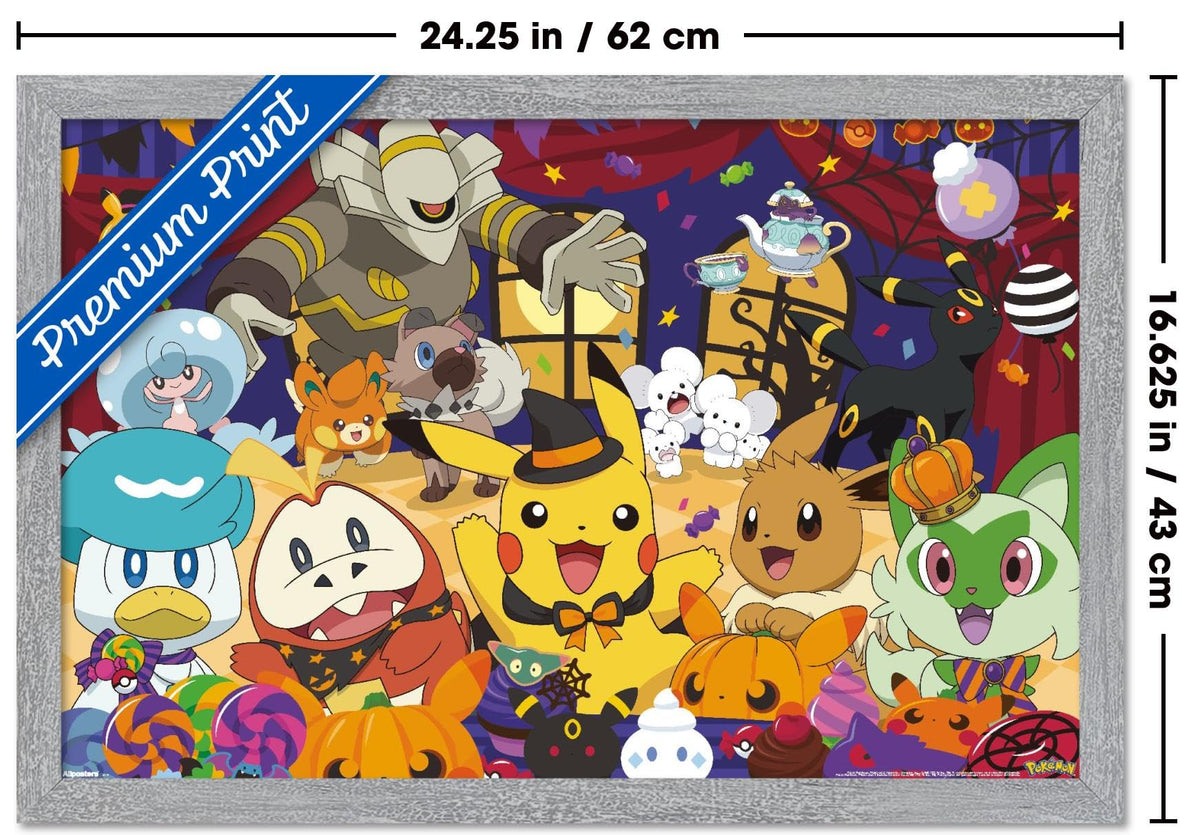 Pokémon : Fête d'Halloween - Affiche murale de groupe, 22,4 po L x 14,7 po l, version encadrée grise