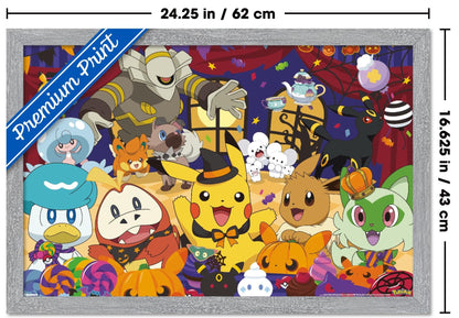 Pokémon : Fête d'Halloween - Affiche murale de groupe, 22,4 po L x 14,7 po l, version encadrée grise