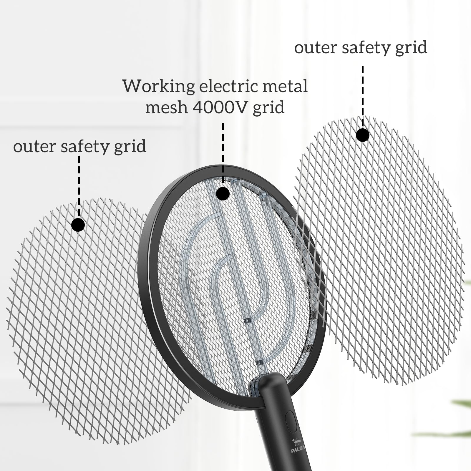 PALONE Bug Zapper Racket, Electric Bug Zapper, 4000V Electric Swatter 3 Layers Lamp, Indoor Zapper Without Waving Hands for Kitchen, Home, Garden and Outdoors(Black)
