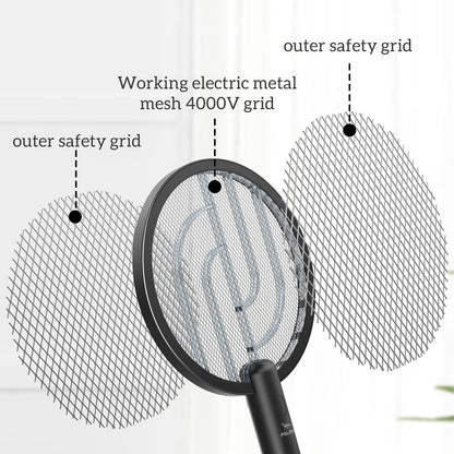 PALONE Bug Zapper Racket, Electric Bug Zapper, 4000V Electric Swatter 3 Layers Lamp, Indoor Zapper Without Waving Hands for Kitchen, Home, Garden and Outdoors(Black)
