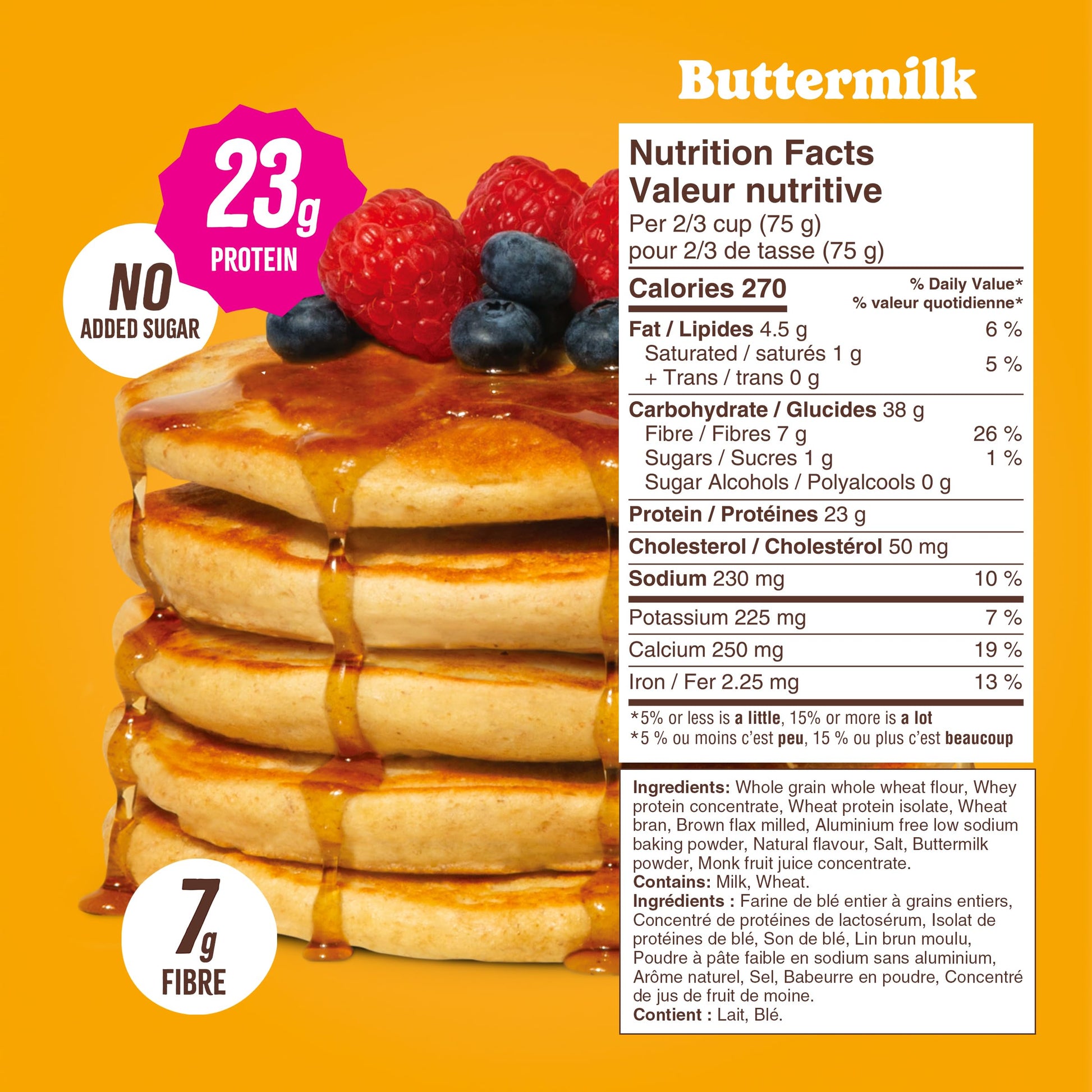 Flourish Protein Pancake & Waffle Mix with Whey Protein, No Added Sugar, High in Fiber - Just Add Water - Buttermilk Flavour, 430 g Each (2 Pack) - Made in Canada