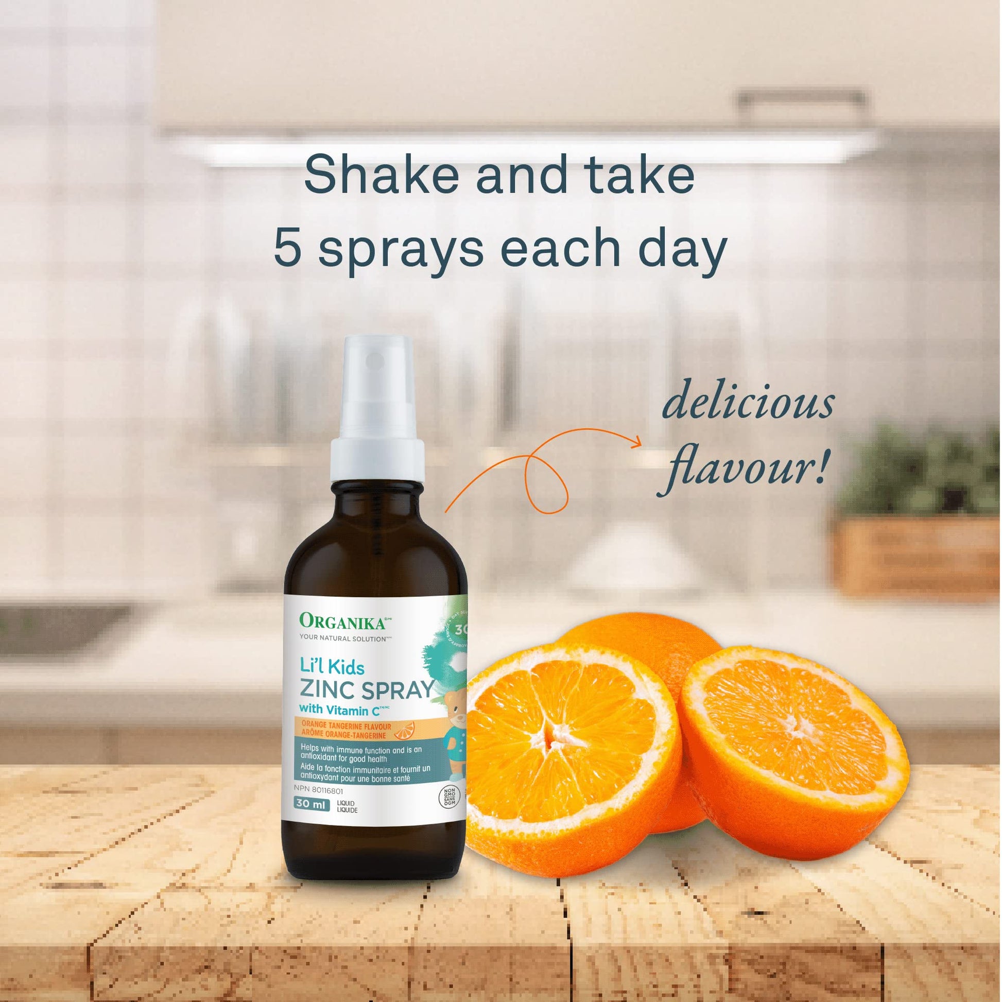 Organika Canadian-Made Kids Zinc Spray with Vitamin C- Orange Tangerine Flavour- Immune Support for your Kids, Easy Spray Format- 30ml - Available at All In One Marketplace Canada