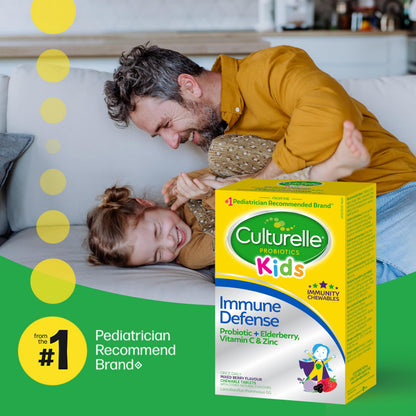 Culturelle Kids Immune Defense, Probiotic + Elderberry, Vitamin C and Zinc, Immune Support for Kids, Mixed Berry Chewables, 30 count - Available at All In One Marketplace Canada