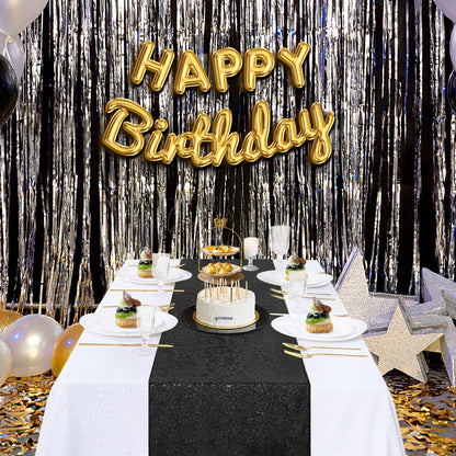 B-COOL Black Sequin Table Runner 4 Pack 12x72Inch Glitter Halloween Decoration Sparkly Black Table Fabric for Graduation Holiday Birthday Outdoor Dining Party Decoration