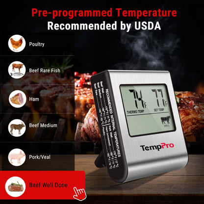 ThermoPro TP-16 Meat Thermometer with Stainless Steel Probe for Indoor Outdoor Use, Digital Cooking Thermometer for Grill, Barbecue, Oven, Smoker, Candy - Available at All In One Marketplace Canada
