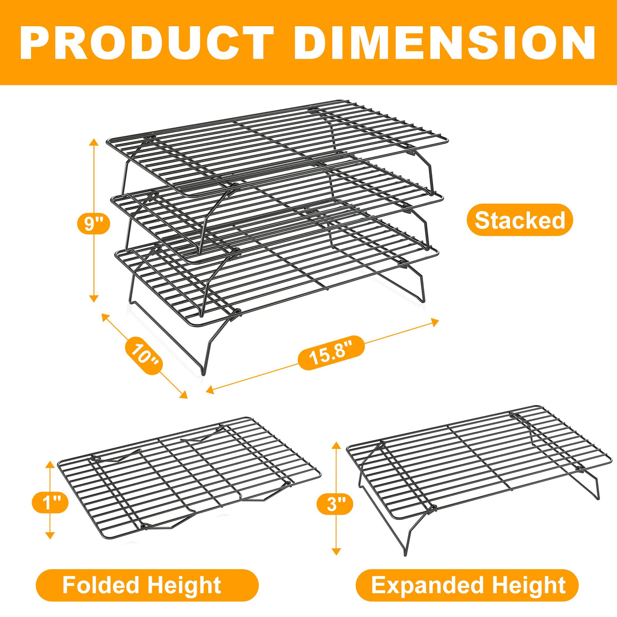3 Tier Stackable Cooling Rack for Batch Cooling, 15.8"x 10"-Black 🍁 All In One Marketplace Canada