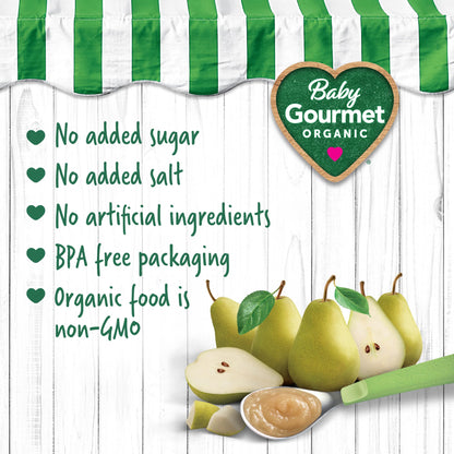 Baby Gourmet Organic Puree Baby Food Pouches - Simply Pear - No Added Sugar or Salt, Non GMO, No Fillers, Gluten Free, Kosher (128ml) 12-Pack 🍁 All In One Marketplace Canada