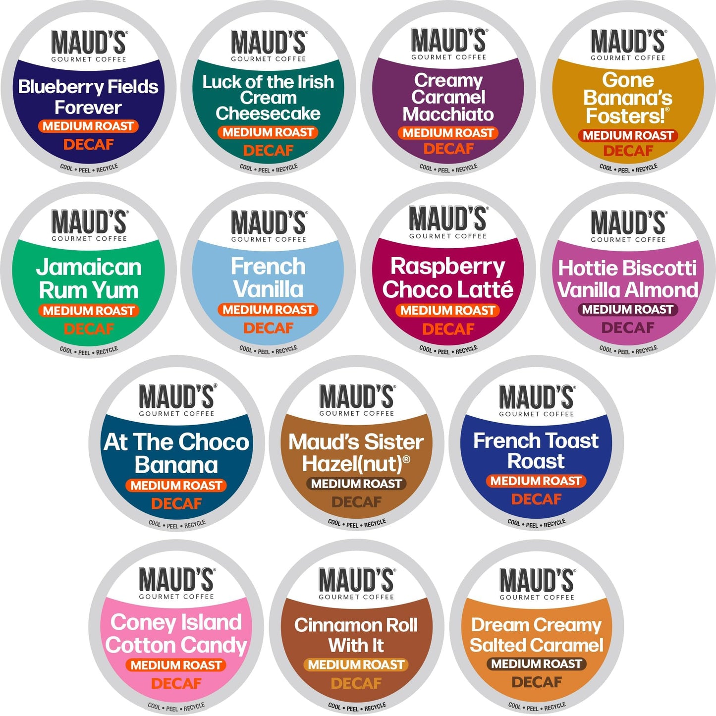 Maud's Decaf Coffee Pods Variety Pack - 80 Count, 14 Assorted Flavors, 100% Arabica Beans, Compatible with Single Serve Brewers