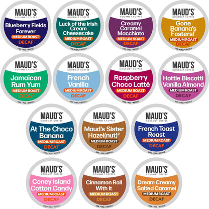 Maud's Decaf Coffee Pods Variety Pack - 80 Count, 14 Assorted Flavors, 100% Arabica Beans, Compatible with Single Serve Brewers