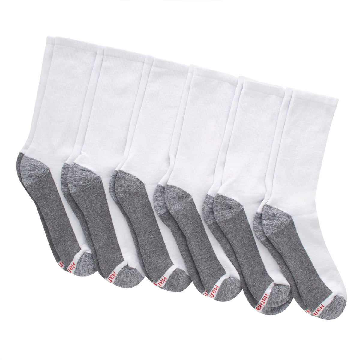 Hanes Men's Cushioned Crew Socks, Available in 6, 8, and 12-Packs, White/Grey Foot Bottom - 6 Pack, 6-12