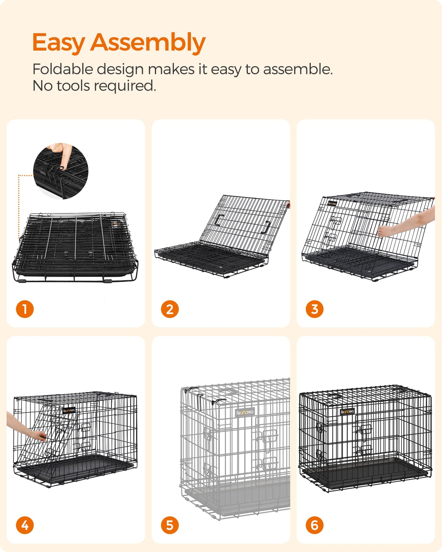 Feandrea Dog Crate, 48-Inch Foldable Dog Kennel with 2 Doors, Removable Tray, XXL, Black UPPD48H Feandrea
