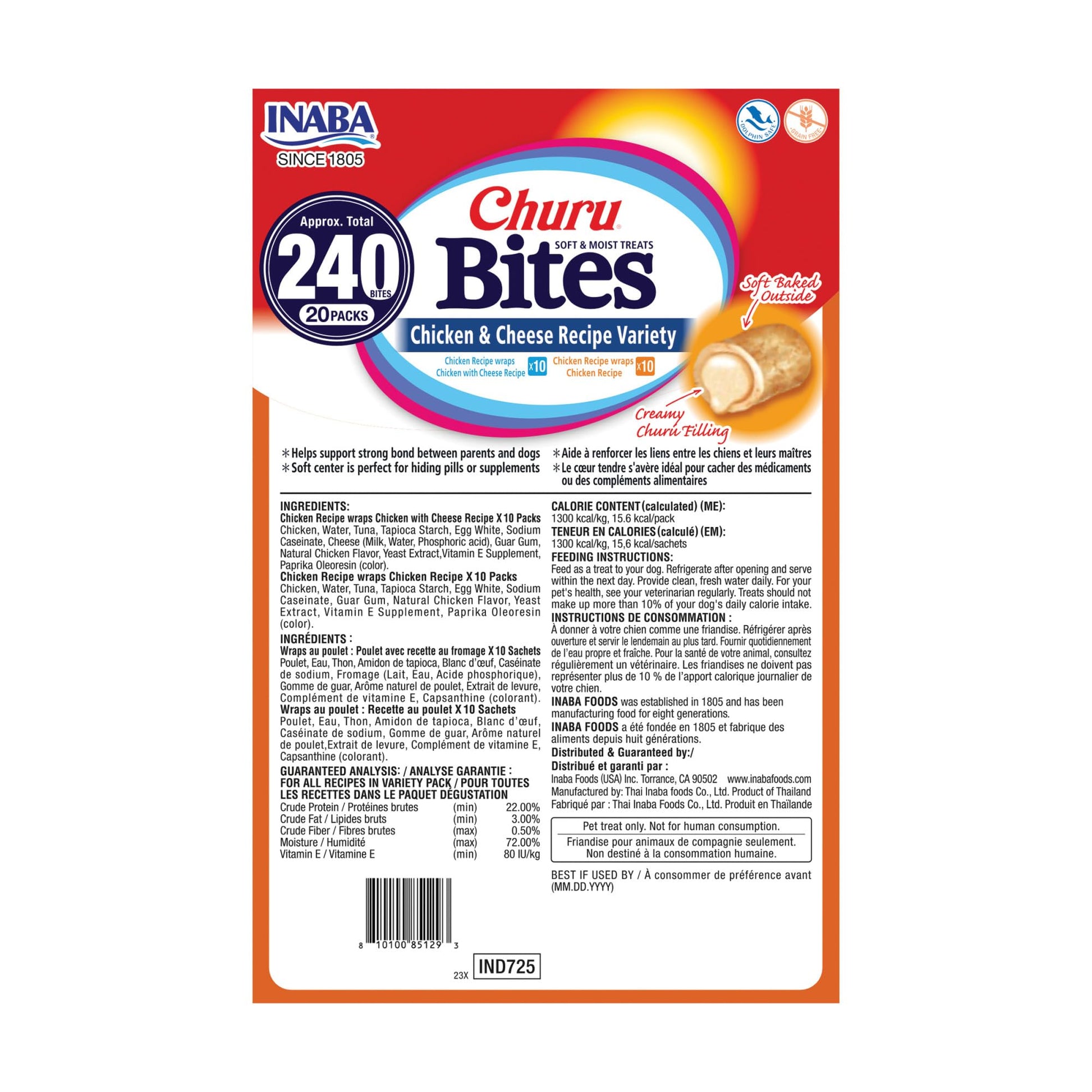 INABA Churu Bites for Dogs, Soft & Chewy Dog Treats with Vitamin E, 11.9 Grams Each Tube, 20 Tubes, Chicken & Cheese Variety Box - Available at All In One Marketplace Canada