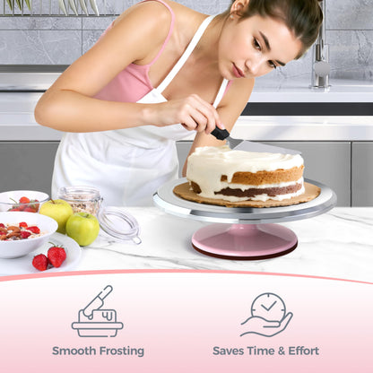 Ohuhu Cake Turntable, 12" Aluminium Stand with Smoother & Scrapers, Pink 🍁 All In One Marketplace Canada