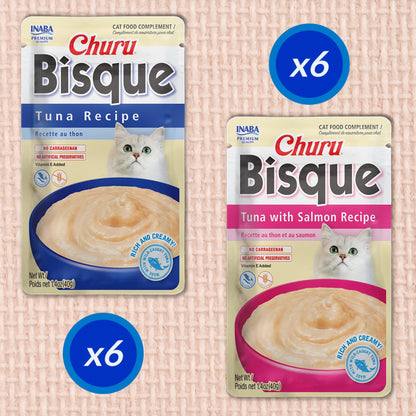 INABA Churu Bisque for Cats, Creamy Lickable Purée Side Dish with Vitamin E, 39 Grams per Pouch, 12 Pouches, Tuna Variety 🍁 All In One Marketplace Canada