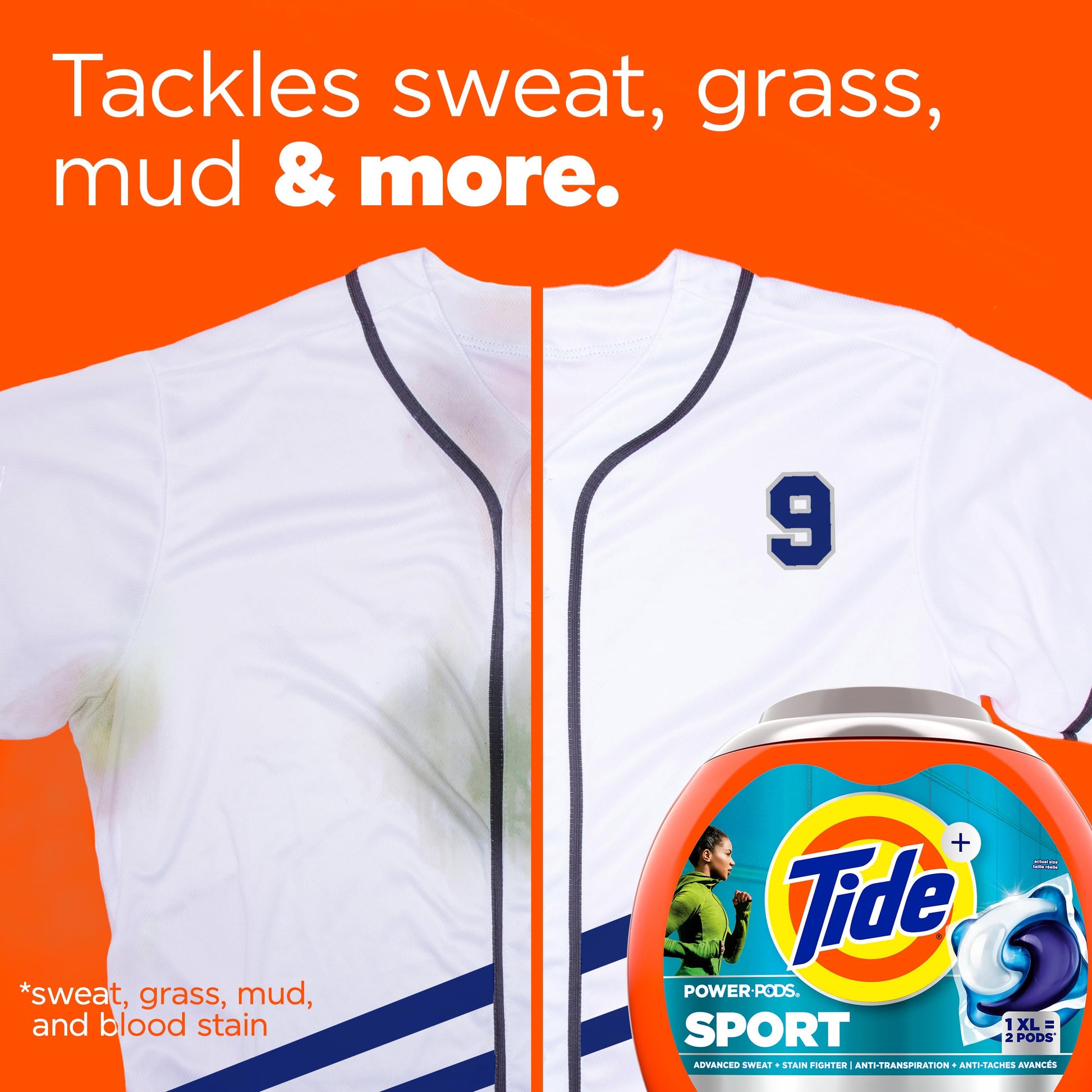 Tide Power Pods Sport Laundry Detergent Pacs, Advanced Sweat + Stain Fighter, 63 Count Tide