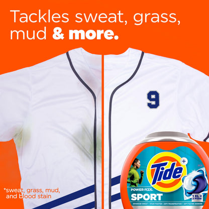 Tide Power Pods Sport Laundry Detergent Pacs, Advanced Sweat + Stain Fighter, 63 Count Tide
