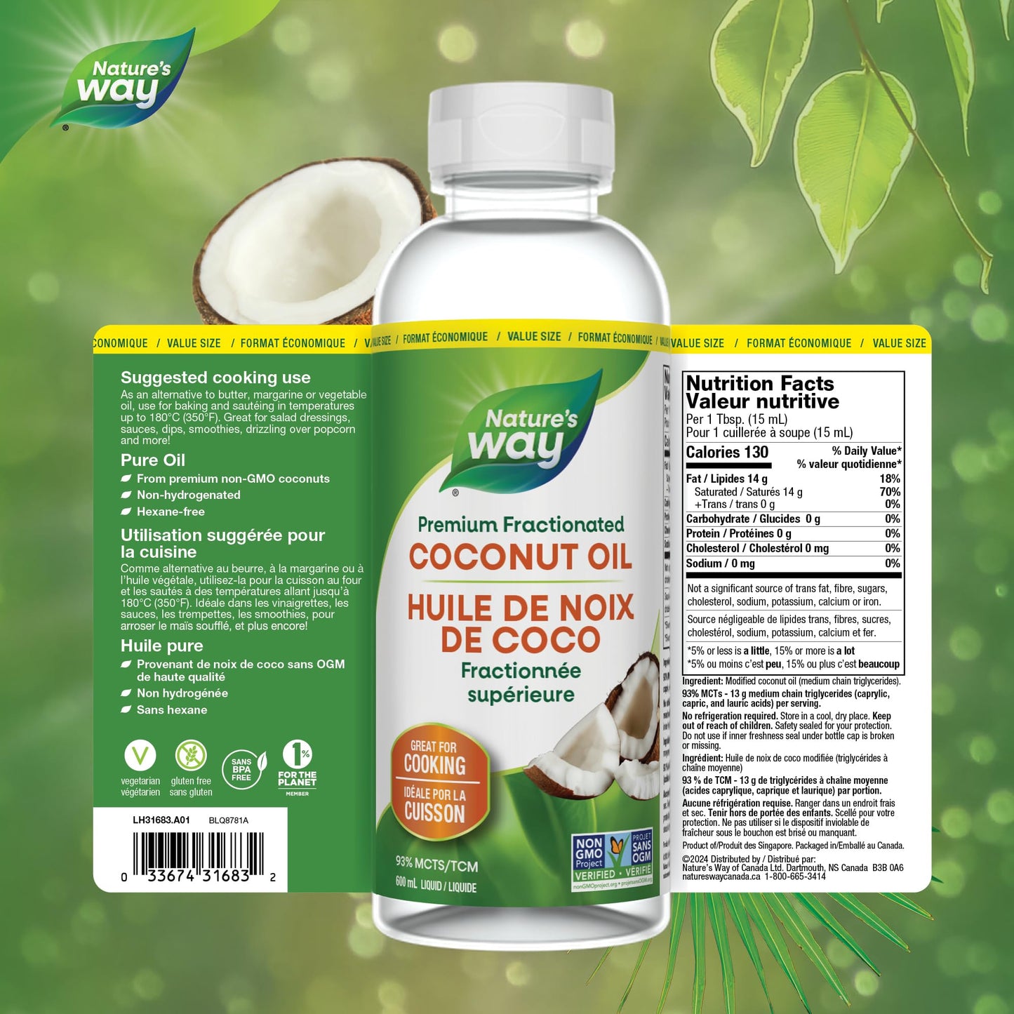 Nature's Way Premium Coconut Oil, Great for Cooking, Liquid, 600 ml Nature's Way