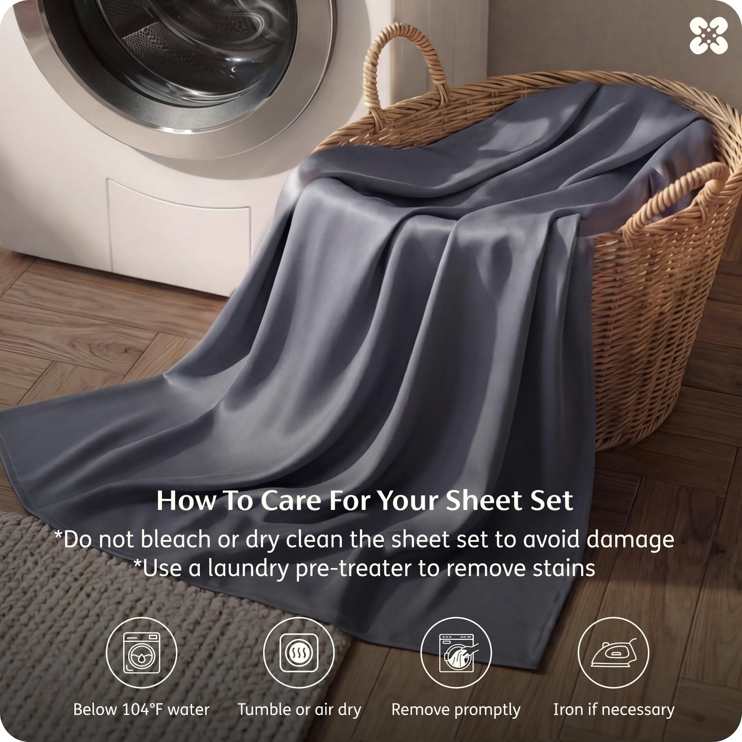 Bedsure 100% Rayon Bamboo Sheets Queen Size Set, Dark Grey