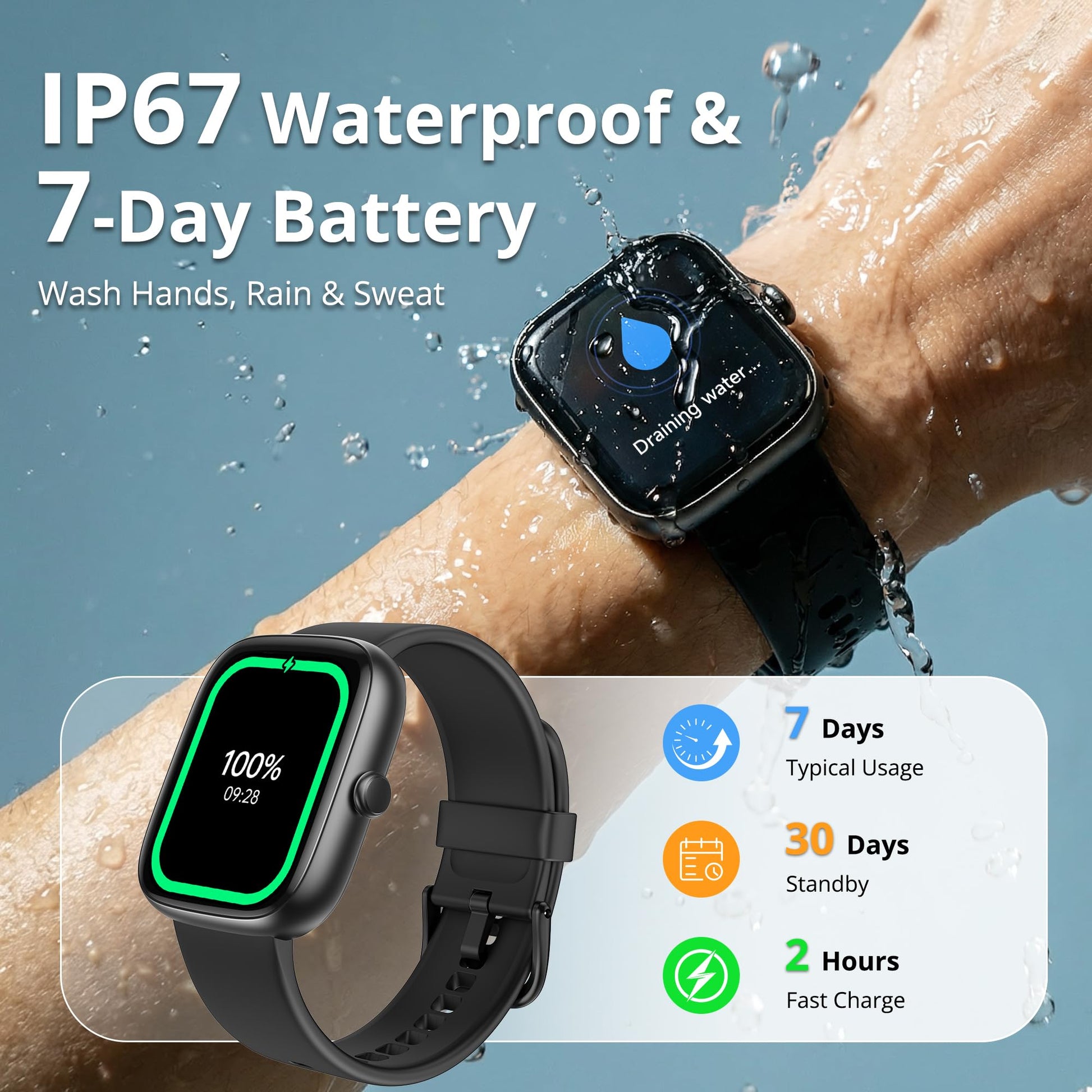 Fixwink Smart Watch for Men Women (Answer/Make Call), 1.83" HD Fitness Tracker with Heart Rate/SpO2/Sleep Monitor, Pedometer, 120+ Sport Modes, IP67 Waterproof, 7-Day Battery, for iOS Android, Black