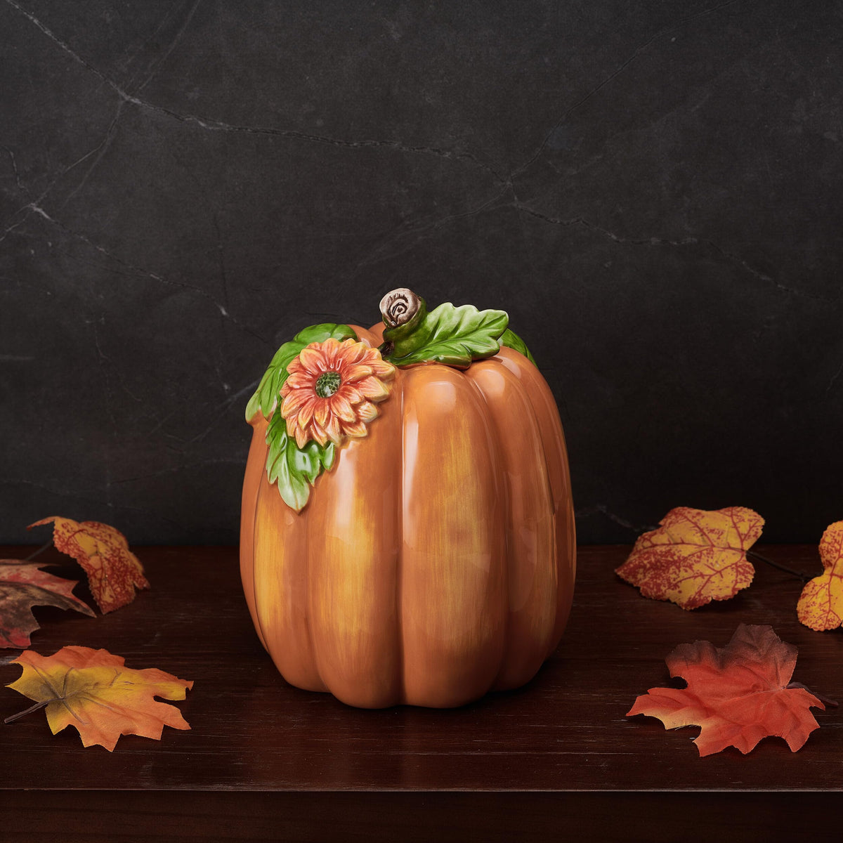 Figurine décorative en céramique citrouille à fleurs pour Halloween, collection Harvest de Fitz and Floyd, 18 cm