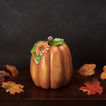 Figurine décorative en céramique citrouille à fleurs pour Halloween, collection Harvest de Fitz and Floyd, 18 cm