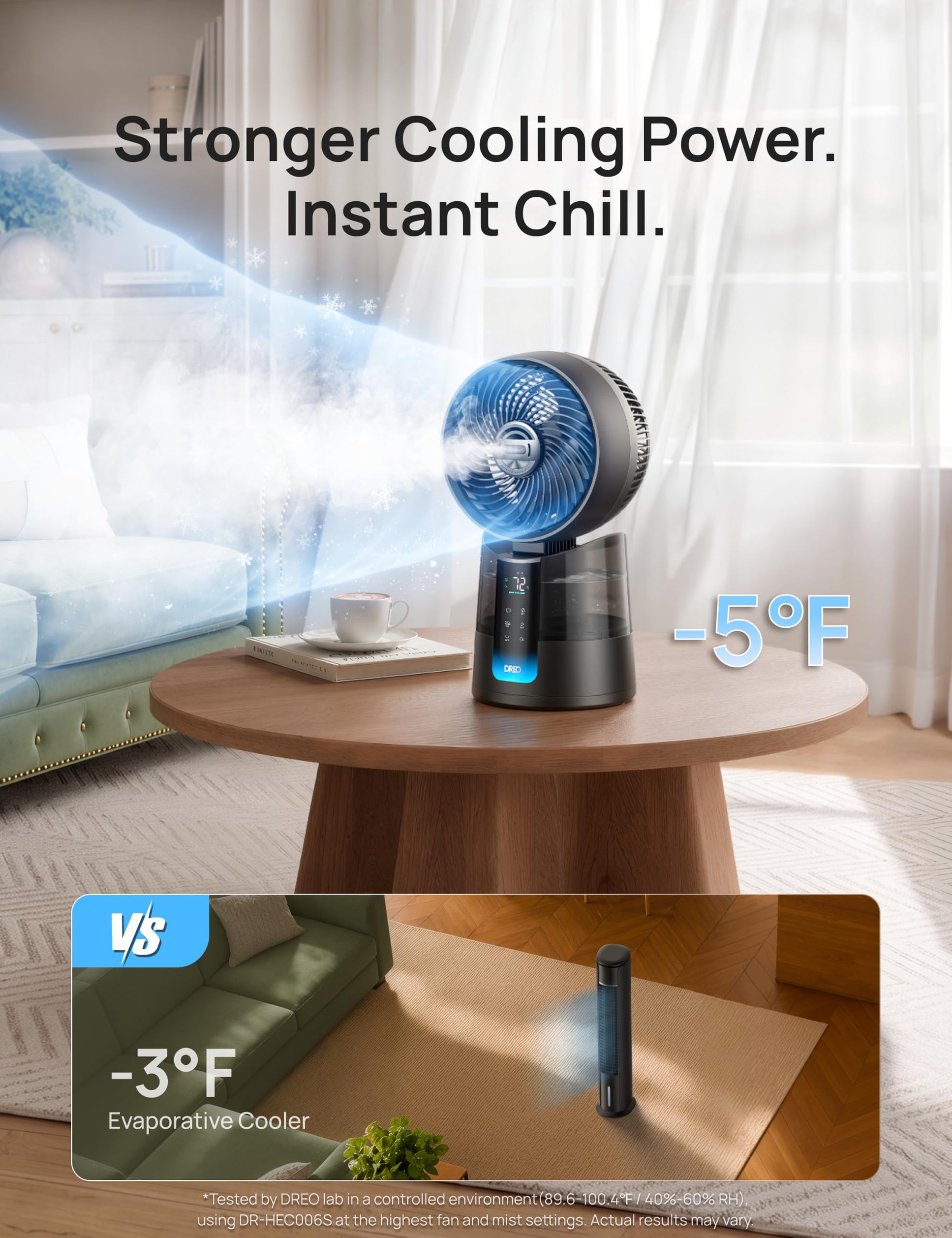 DREO TurboCool Misting Fan 516S, 150°+30°Omni-directional Oscillating Cooling Desk Fans that Blow Cold Air, 26 ft/s,Evaporative Air Cooler, 20dB, 6 Speeds 2 Modes, Remote & APP, RGB, Indoor, Grey - Available at All In One Marketplace Canada