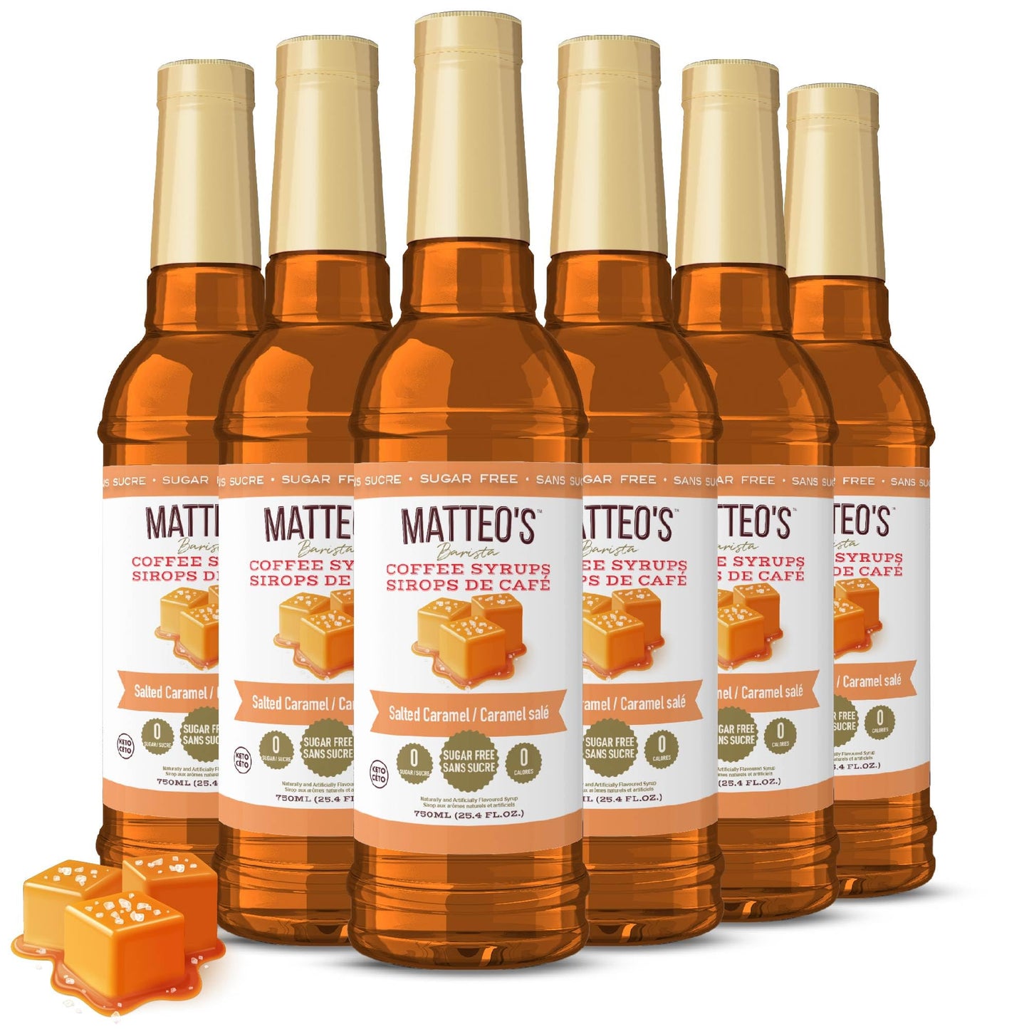 Matteo's Salted Caramel Sugar-Free Coffee Syrup - Barista-Quality Flavoring, Keto-Friendly, 25.4oz (6-Pack)