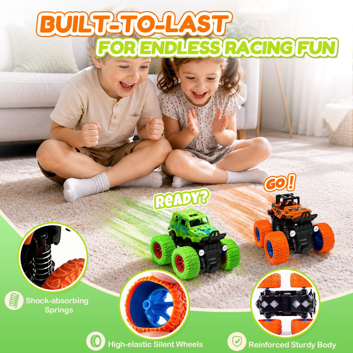 Monster Truck Toys, 4 Pack Friction Powered Toy Cars Push and Go Truck Toys for Toddlers Kids Ages 2-4 3-5 4-7 Best Christmas Birthday Gift Party Favors for Boys and Girls 2 3 4 5 6 7 Year Old 🍁 All In One Marketplace Canada