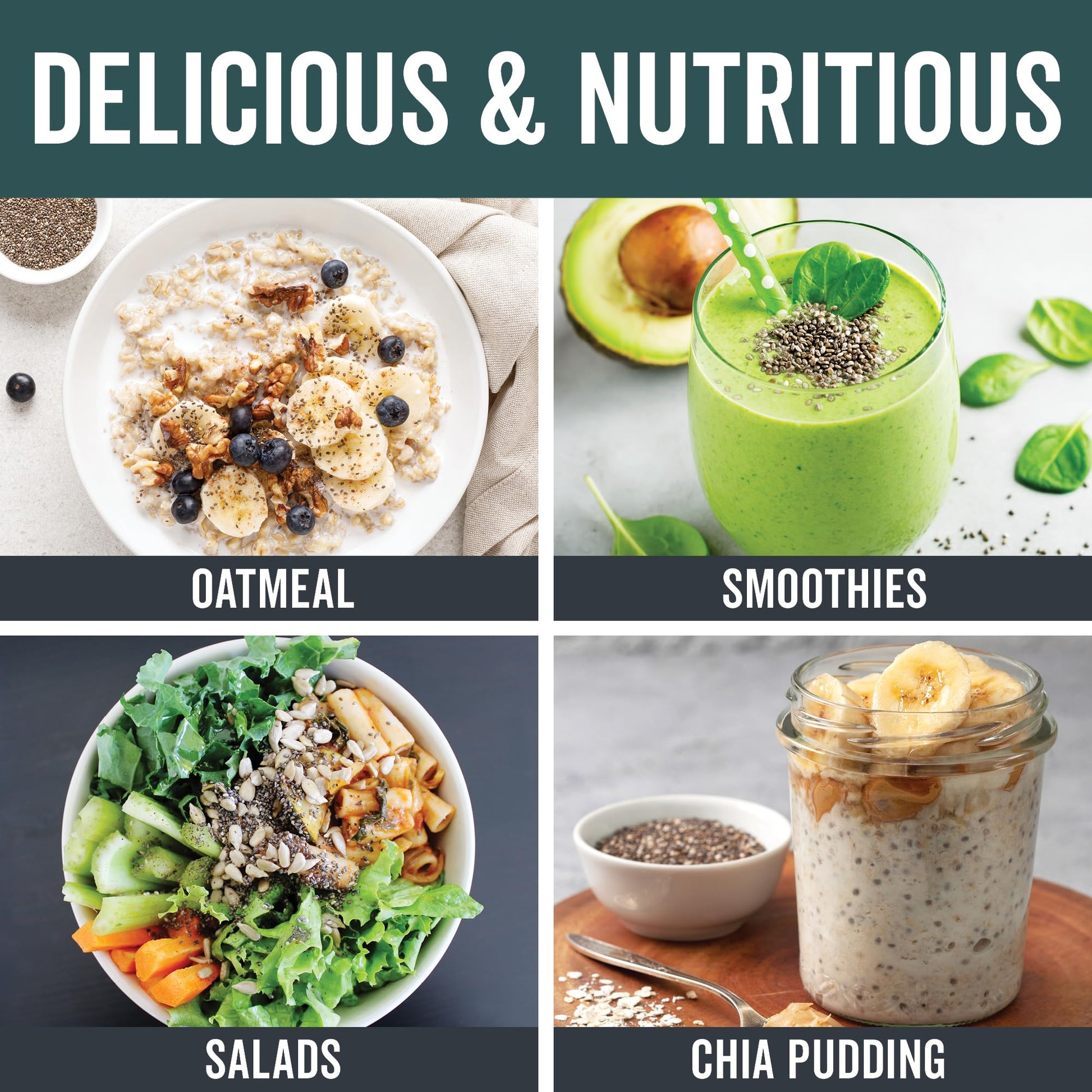 Viva Naturals Organic Chia Seeds, 2 lb – Plant-Based Omega-3s & 6s and Vegan Protein, Non-GMO, Black Chia Seeds Organic, Graine de Chia – Perfect for Smoothies, Salads, and Chia Seed Pudding