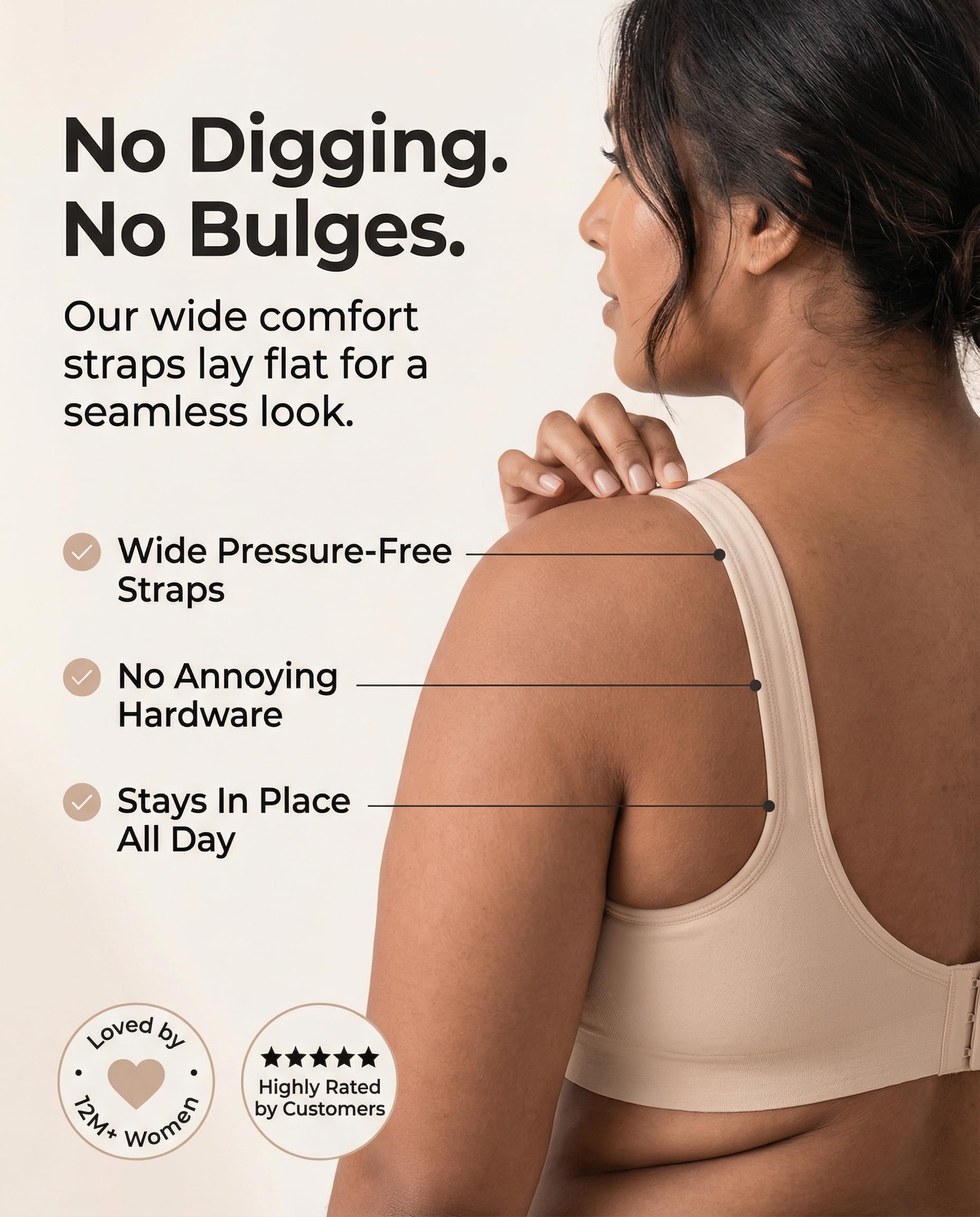 SHAPERMINT Wireless Bras for Women - Full Support Seamless Bralette, Compression Sports Bra, Plus Size Minimizer Bras, Padded Wirefree Bra for Women Nude
