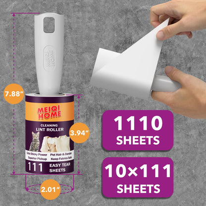 Lint Rollers for Pet Hair Extra Sticky, 1110 Sheets Mega Value Set Lint Roller with 5 Upgraded Handles, 10 Rollers Portable Pet Lint Remover for Clothes, Furniture, Carpet, Dog & Cat Hair Removal