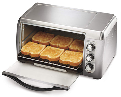 Hamilton Beach 6-Slice Toaster Oven, Stainless Steel, Extra-Large Countertop Oven, Bake, Broil & Toast, Fits 12" Pizza, 1400W, 31340C