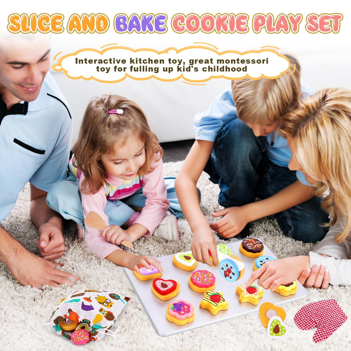 Slice and Bake Wooden Cookie Play Food Set for Kids Kitchen - Toy Food 🍁 All In One Marketplace Canada