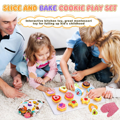 Slice and Bake Wooden Cookie Play Food Set for Kids Kitchen - Toy Food 🍁 All In One Marketplace Canada
