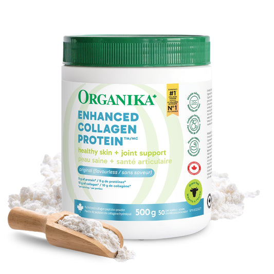Organika Enhanced Collagen Peptides Powder (Type 1 & 3) – 10g Per Serving for Hair, Skin, Nails & Joints – Canadian-Made, Grass-Fed, Non-GMO, 500g