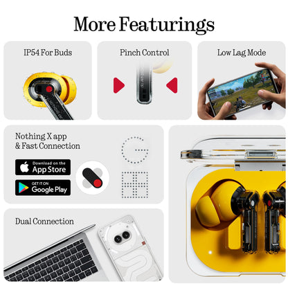 Nothing Ear (a) Wireless Earbuds, 45dB Hybrid Noise Cancelling Earbuds, Hi-Res Audio, Advanced Equaliser, Dual Connect, 6 Mics, 42.5H Playtime Ear Buds Wireless Bluetooth, Yellow