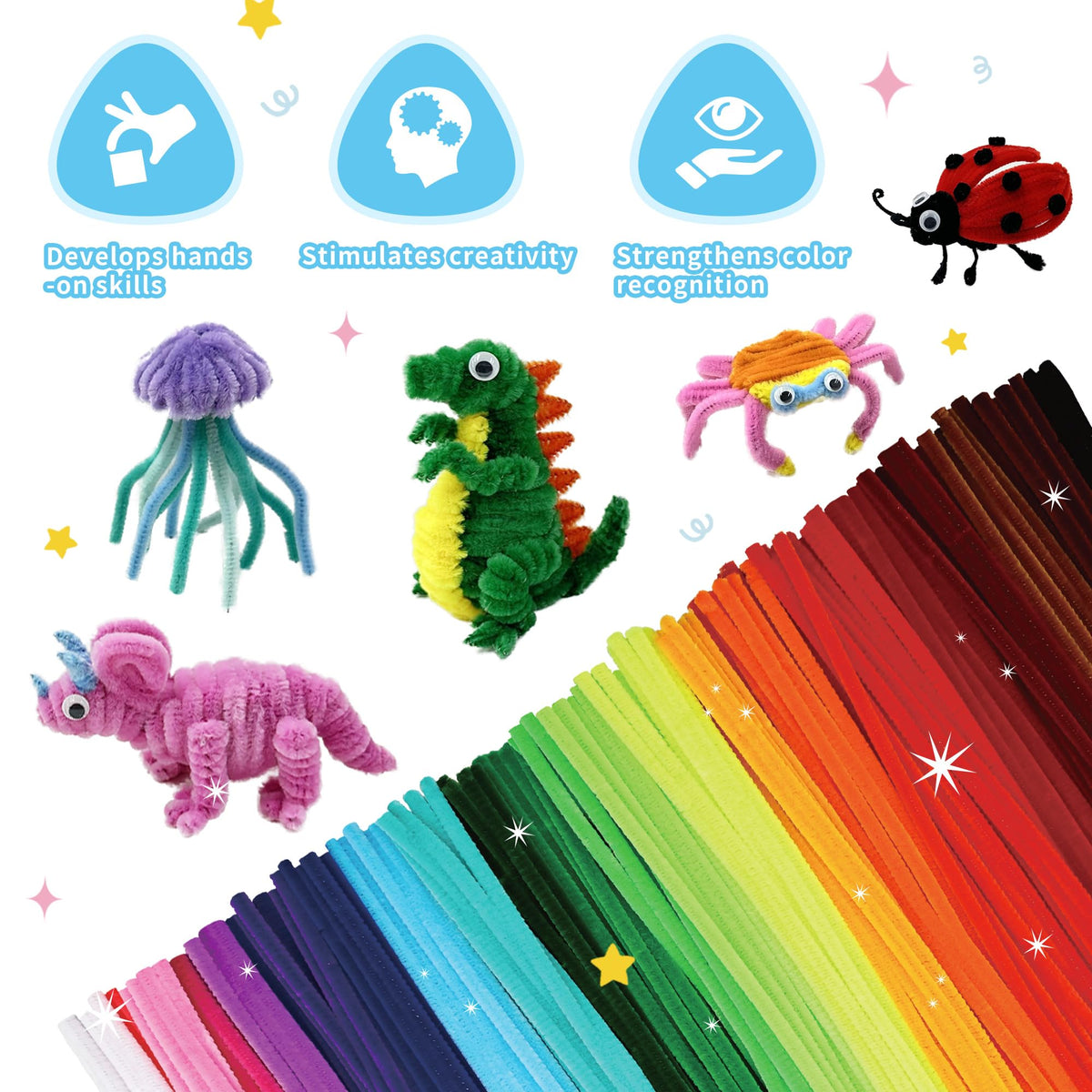 1200Pcs 24 Colors Thick Chenille Pipe Cleaners Bulk for DIY Craft 🍁 All In One Marketplace Canada