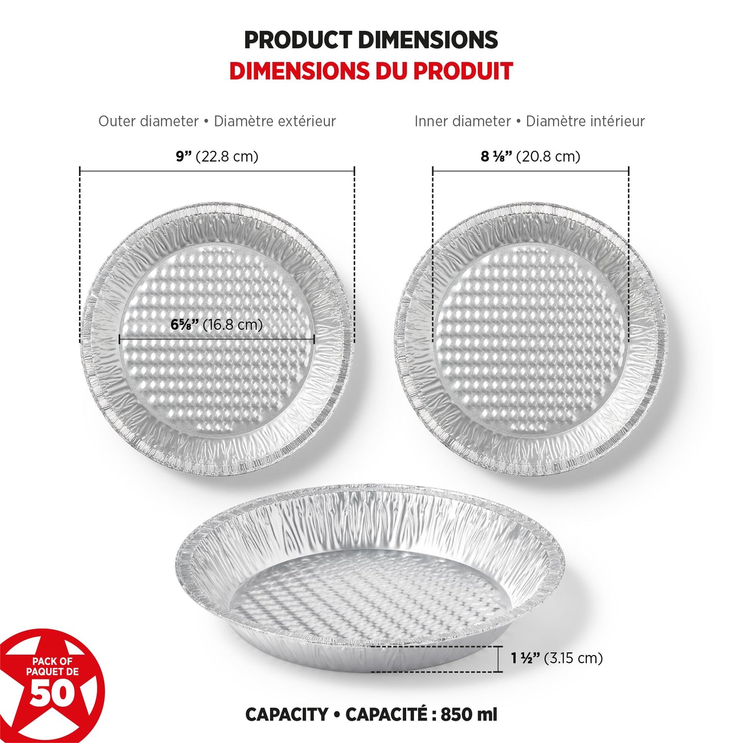 Starfrit 50-Pack Aluminum Pie Plates, 9", Disposable, Oven & Freezer Safe Starfrit