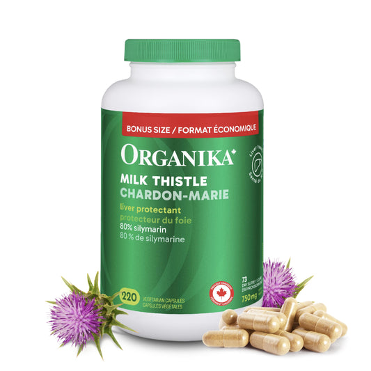 Organika Canadian-Made Milk Thistle 250 Mg Bonus Size 220 count- Liver Protectant From Silymarin Seed- 220vcaps - Available at All In One Marketplace Canada